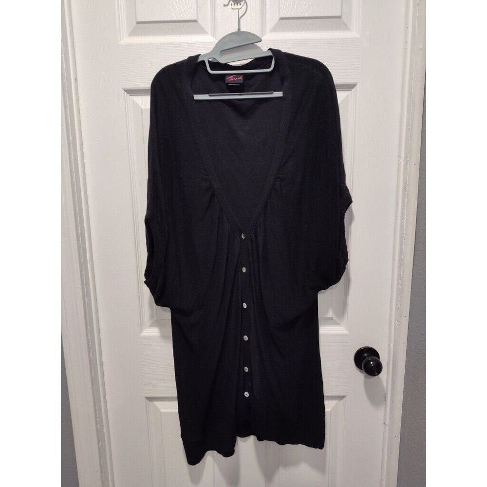 Torrid Womens Waffle Knit Blouse Size 4 Black Button Up Short‎ Sleeve Top